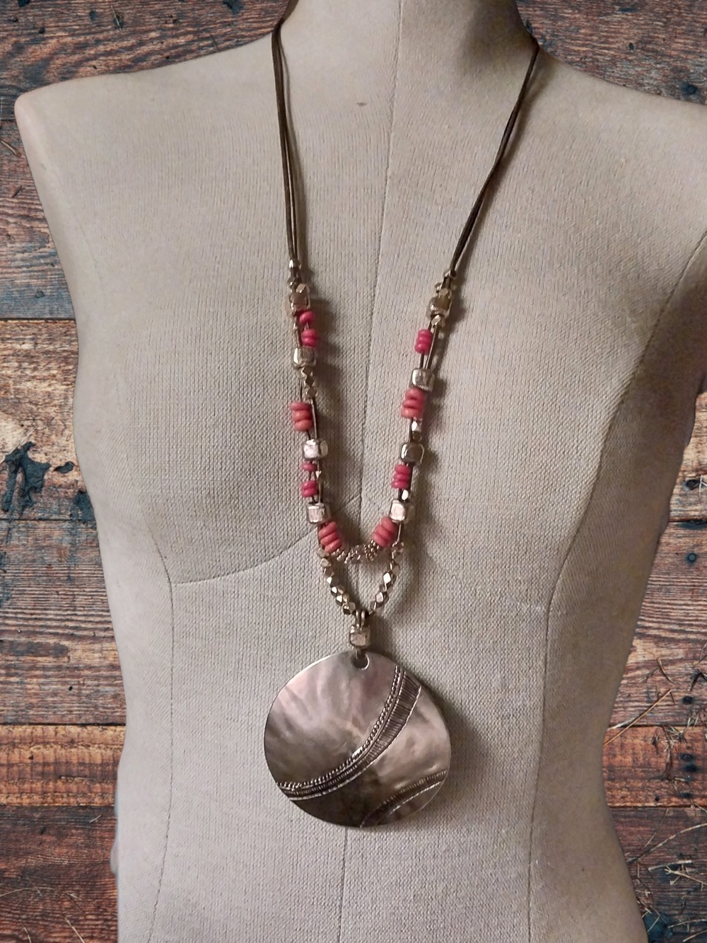 Boho Pink Beaded Pendant Necklace - Unbranded